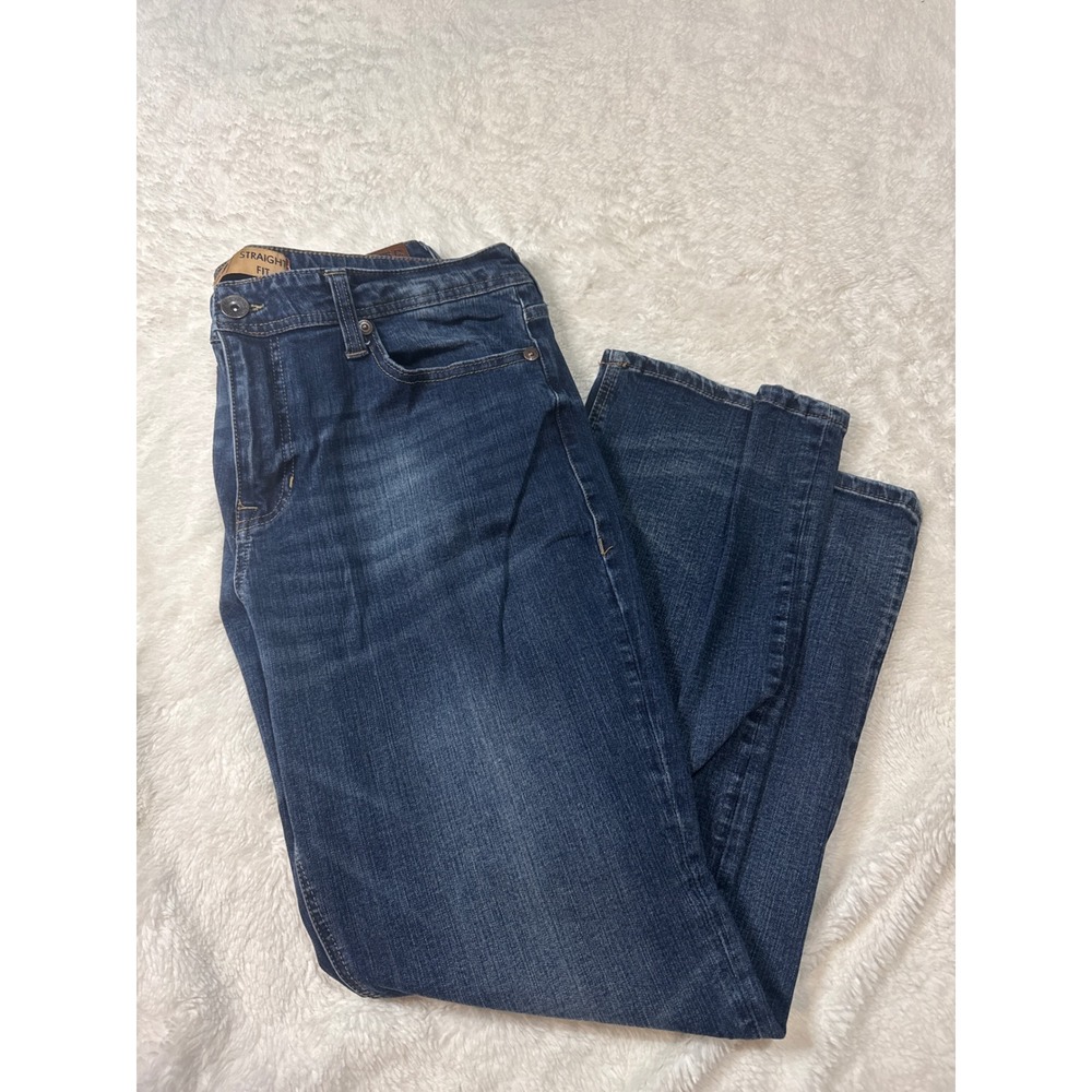 Seven7 Straight Fit Jeans Mens 36x30 Blue Excellent Dark Wash Stretch Denim